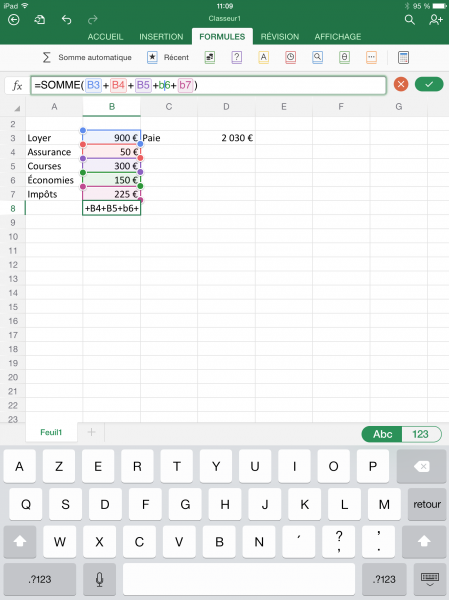 gestion budget excel pour ipad